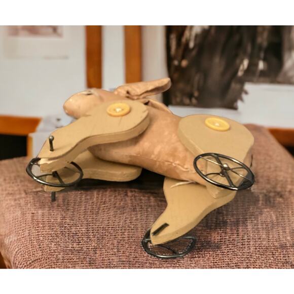 Antique Style Folk Art Bunny Figurine, Home Decor, Handmade Look Pull Rabbit - Picture 4 of 4